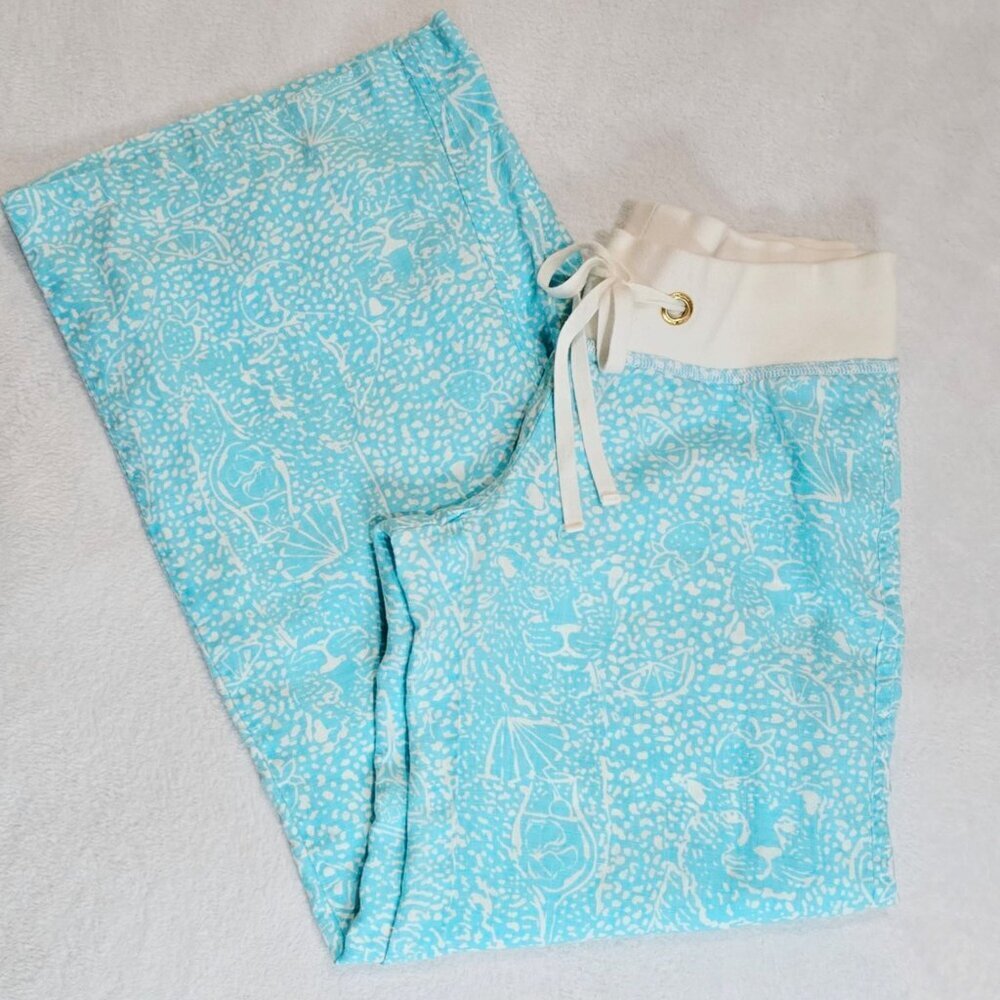 Lilly Pulitzer ✦ Linen Palazzo Beach Pants ✦ Shorely Blue Ice Cake Wide Leg XS - Picture 6 of 12